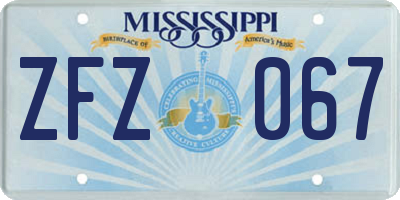 MS license plate ZFZ067