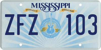 MS license plate ZFZ103
