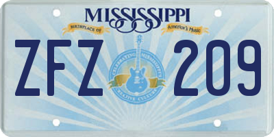 MS license plate ZFZ209