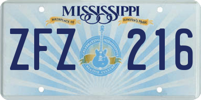 MS license plate ZFZ216