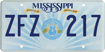 MS license plate ZFZ217