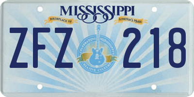 MS license plate ZFZ218