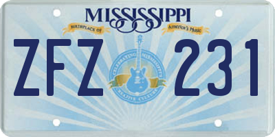 MS license plate ZFZ231