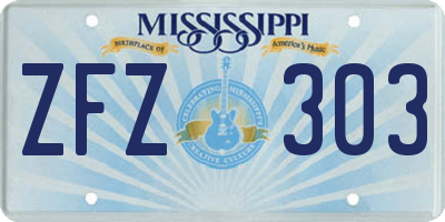 MS license plate ZFZ303