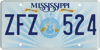 MS license plate ZFZ524
