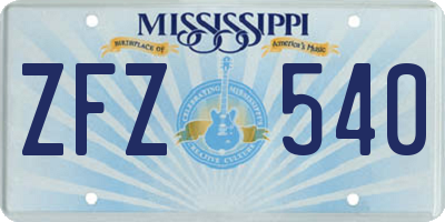 MS license plate ZFZ540