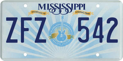 MS license plate ZFZ542