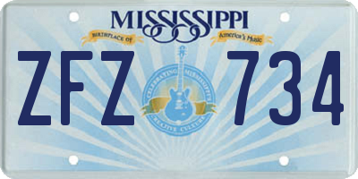 MS license plate ZFZ734