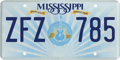 MS license plate ZFZ785