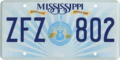 MS license plate ZFZ802