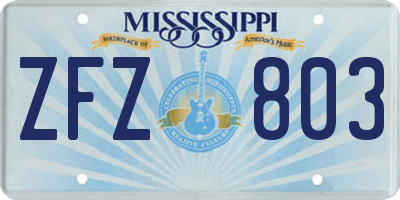 MS license plate ZFZ803