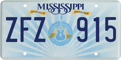 MS license plate ZFZ915