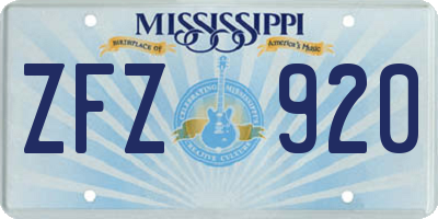 MS license plate ZFZ920