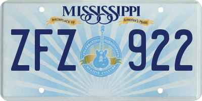 MS license plate ZFZ922