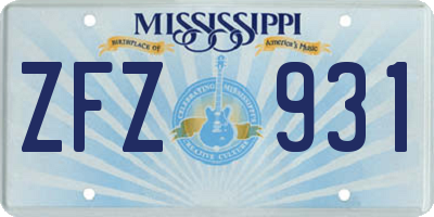MS license plate ZFZ931