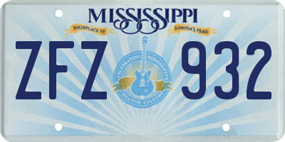MS license plate ZFZ932