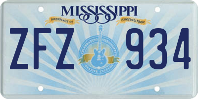 MS license plate ZFZ934