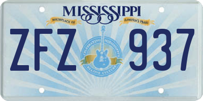 MS license plate ZFZ937
