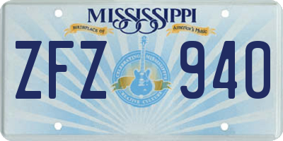 MS license plate ZFZ940