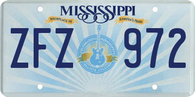 MS license plate ZFZ972