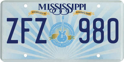 MS license plate ZFZ980