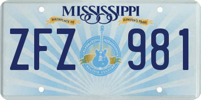 MS license plate ZFZ981