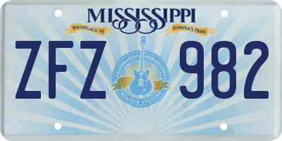 MS license plate ZFZ982