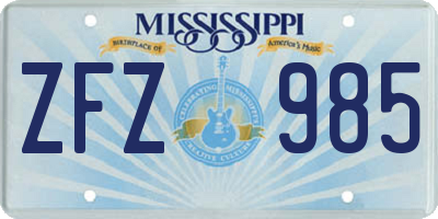 MS license plate ZFZ985