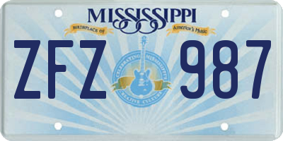 MS license plate ZFZ987