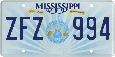 MS license plate ZFZ994