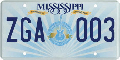 MS license plate ZGA003