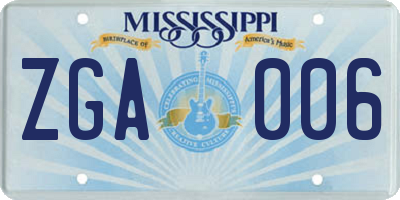 MS license plate ZGA006