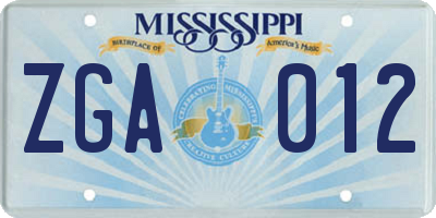 MS license plate ZGA012