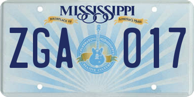 MS license plate ZGA017