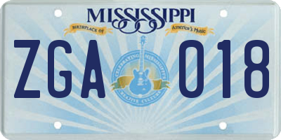 MS license plate ZGA018