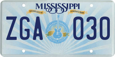 MS license plate ZGA030