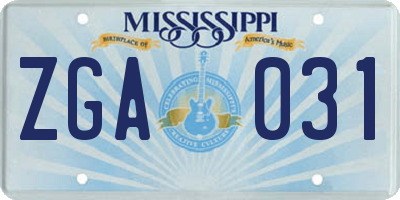 MS license plate ZGA031
