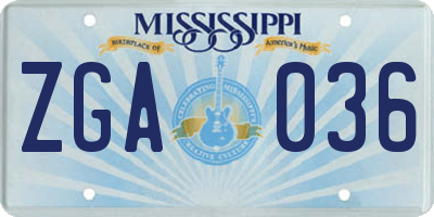MS license plate ZGA036