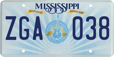 MS license plate ZGA038