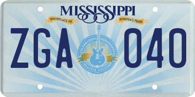 MS license plate ZGA040