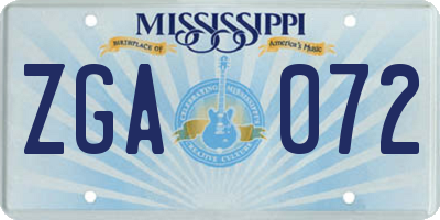 MS license plate ZGA072