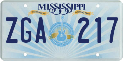 MS license plate ZGA217