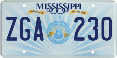 MS license plate ZGA230