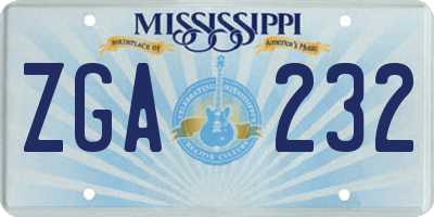 MS license plate ZGA232