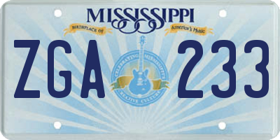 MS license plate ZGA233