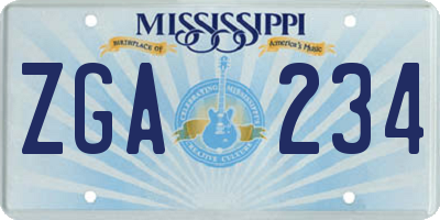 MS license plate ZGA234