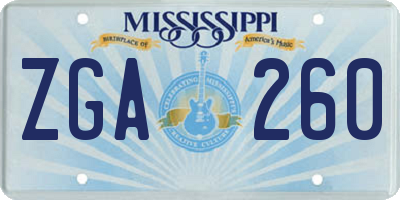 MS license plate ZGA260
