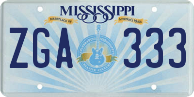 MS license plate ZGA333