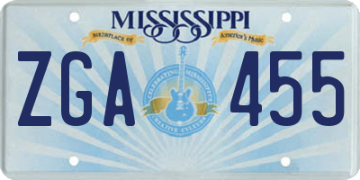 MS license plate ZGA455