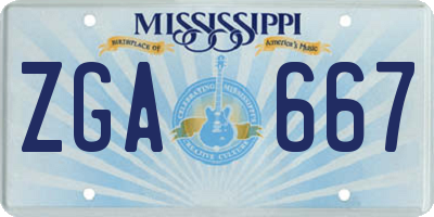 MS license plate ZGA667